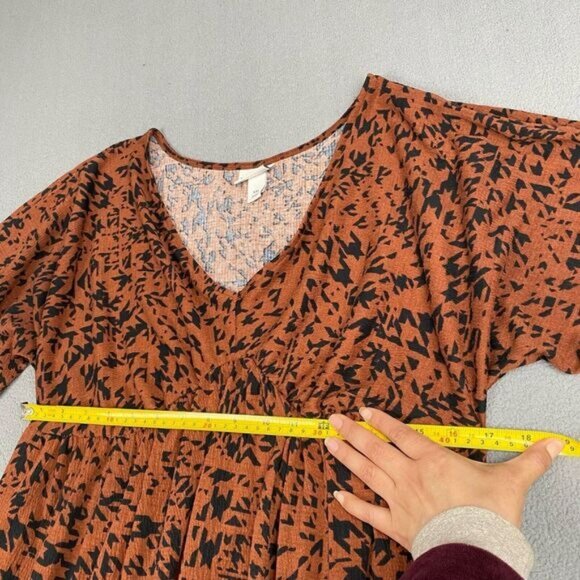 Ava & Viv Women's size XXL Brown Pattern Textured Dress plus,Pockets,V-Neck - Picture 6 of 14